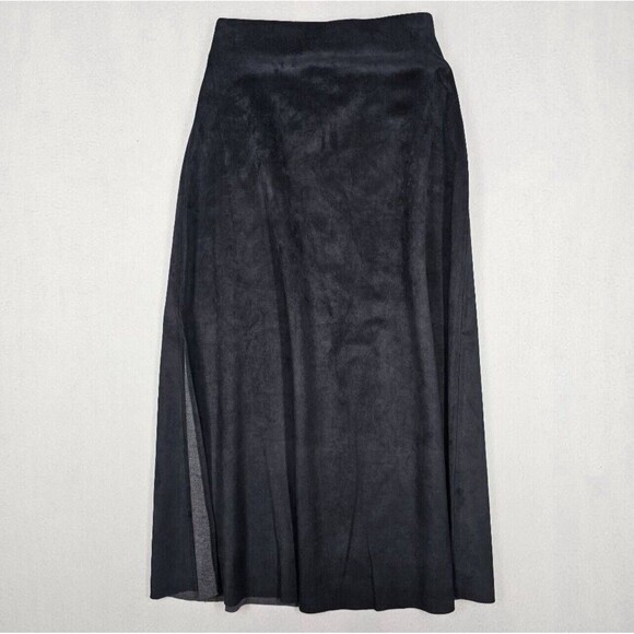 Evereve Level 99 Julia Faux Suede Midi Skirt Size XS Side Slit Modest Office NEW - Picture 4 of 16